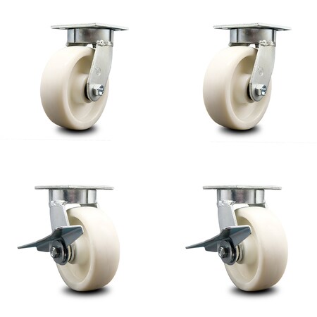 Service Caster 6 Inch Kingpinless Nylon Wheel Swivel Caster Set with 2 Brakes SCC-KP30S620-NYR-2-SLB-2